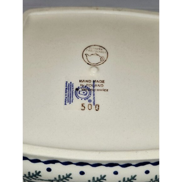 Boleslawiec Polish Pottery Square Baker Serving Bowl Snowflake Reindeer Tree 7.5 - Picture 6 of 8